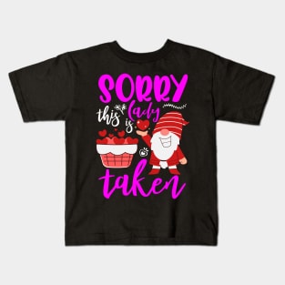 Sorry This Lady Is Taken Funny Gnome Valentines Day Hearts Kids T-Shirt